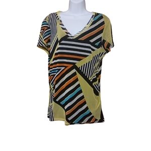 Dana Buchman - Short sleeve, V Neck, Multi Colored, PulloverTop